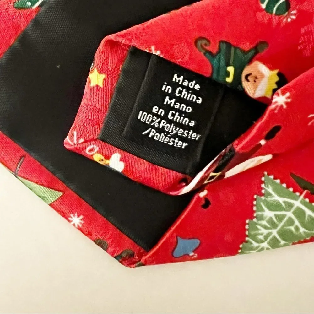 Ho Ho Ho Novelty Christmas Santa Elf Angel Tree Necktie, Red-Multi